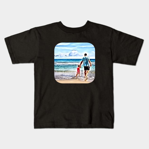 Father and child beach passive income Kids T-Shirt by Lebihanto